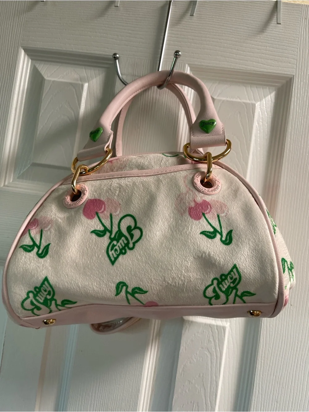 Juicy Couture Pink & Cream Floral Dome Satchel with Heart Coin Pouch